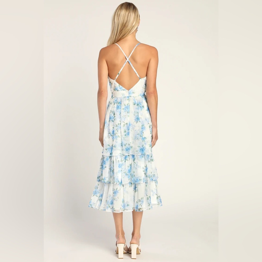 LULUS Cultivate Crushes Floral Tiered Ruffled Midi Dress ❤️NWT❤️IN STORES❤️ - Picture 2 of 4
